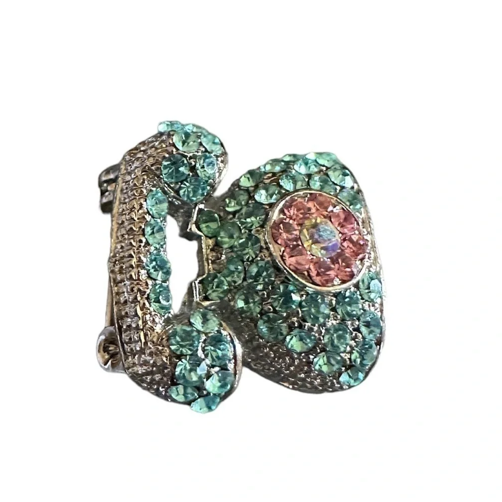 Retro Telephone Brooch Rhinestone Pin Blue Pink Rotary Dial Vintage Style Phone